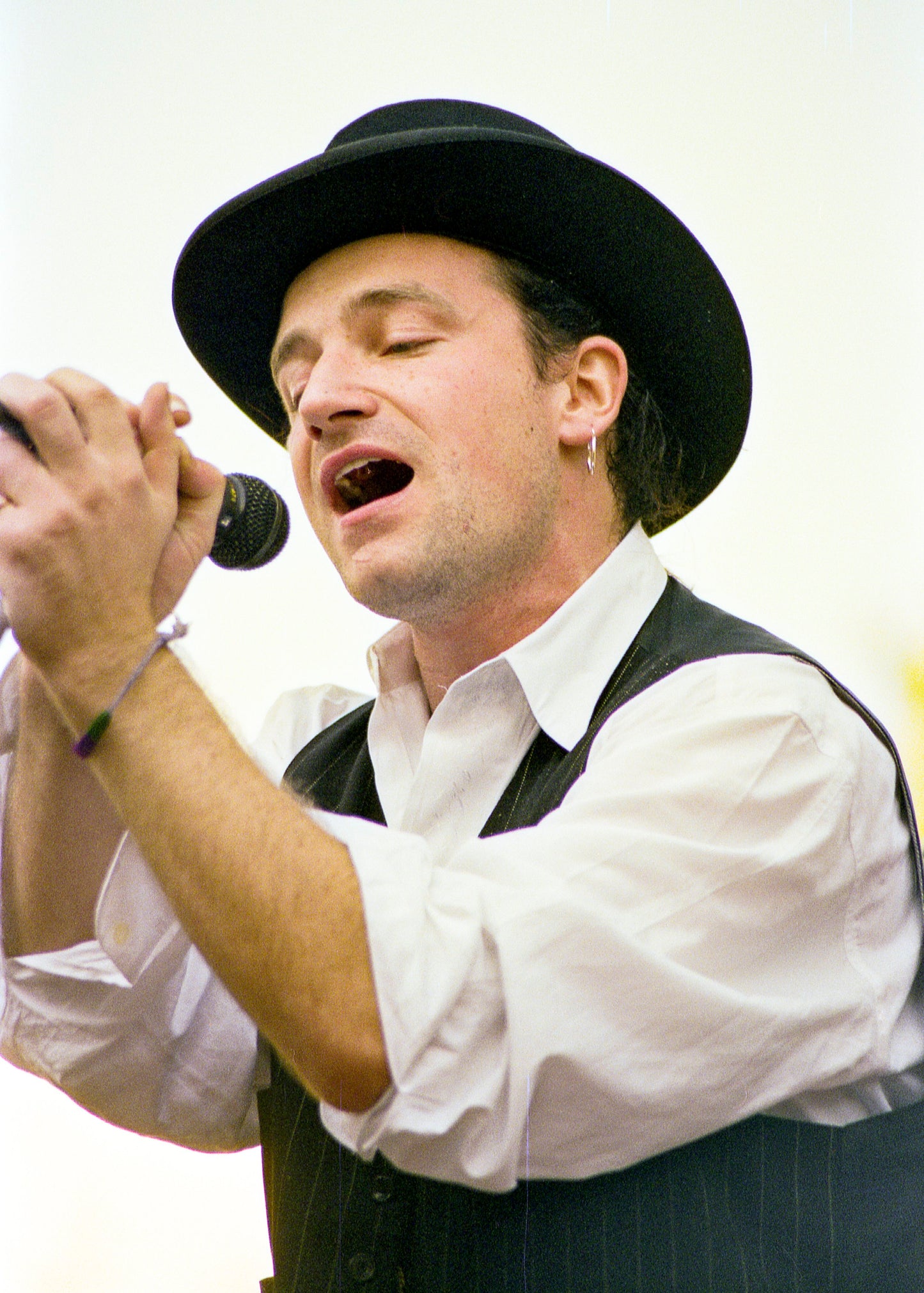 Bono, U2, Joshua Tree Tour, "Save the Yuppies" Free concert, Justin Herman Plaza, S.F., November 12th, 1987