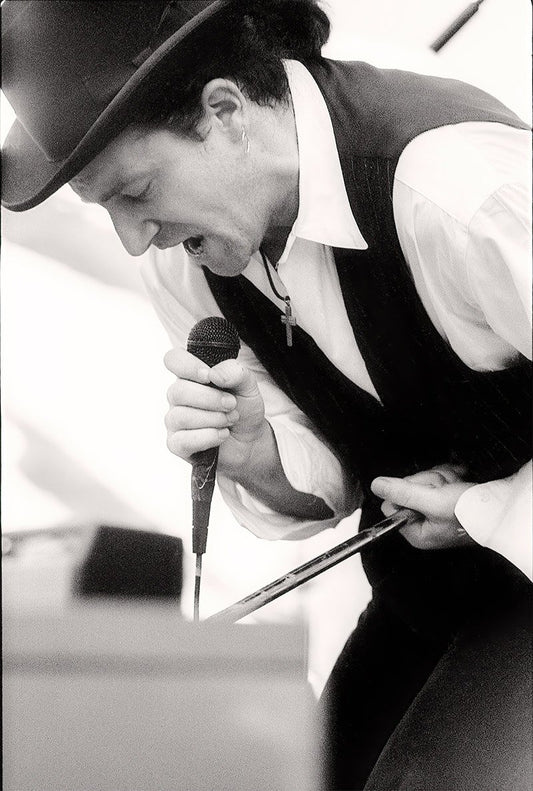 Bono, U2, Joshua Tree Tour, "Save the Yuppies" Free concert, Justin Herman Plaza, S.F., November 12th, 1987